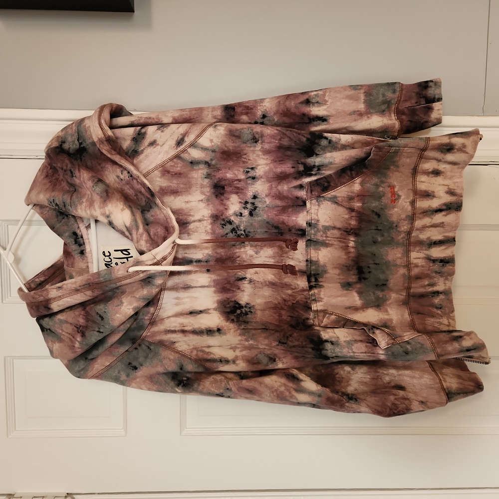 Peace Love World Tie-Dye Hoodie in Pink, Green, Cream